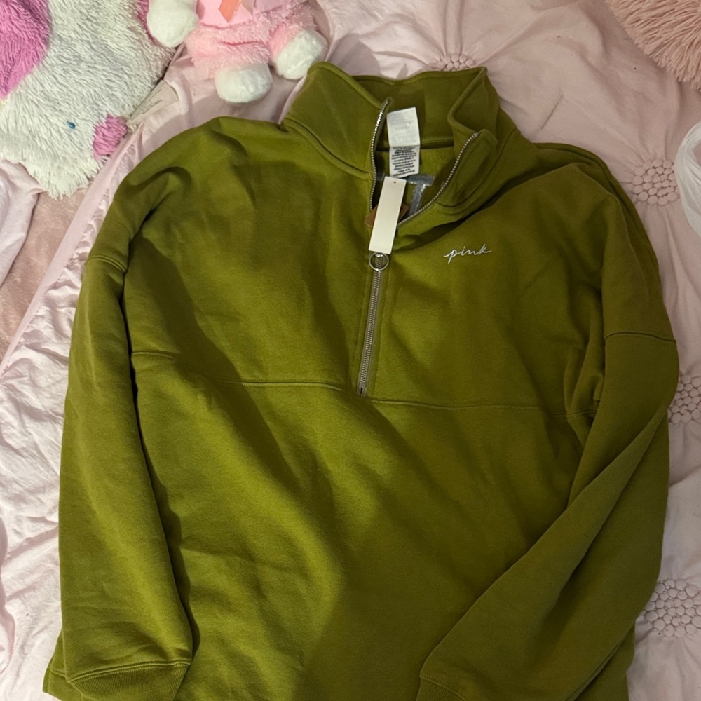 PINK Victoria's Secret Olive Half-Zip Sweatshirt